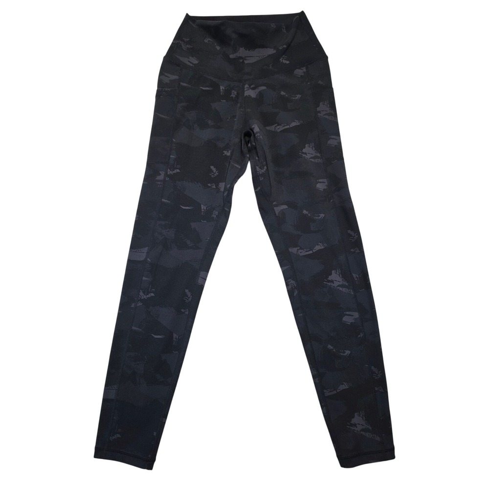Colorfulkoala Womens High Waisted Camo Leggings with Pockets Black Grey Size S